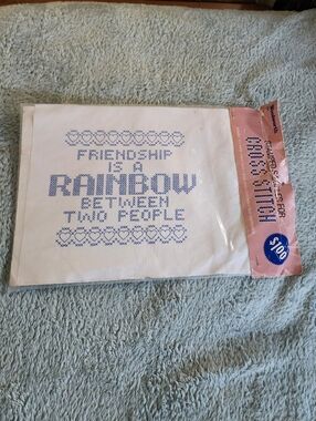 Friendship Is A Rainbow Cross Stitch Sampler - Blue Text